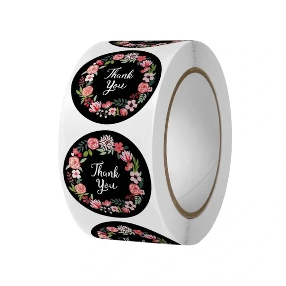 1" Round Frame Thank You Stickers RollFloral Designs packaging supplies - Picture 3 of 4